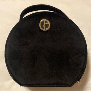 Giorgio Armani Black Velvet Round Cosmetic Case with Gold Logo